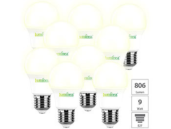 LED E27 Tropfenform: Luminea 9er-Set LED-Lampen E27, 8 W (ersetzt 75 W), 806 Lumen, warmweiß