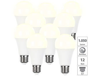 Energiesparlampe dimmbar: Luminea 9er-Set dimmbare LED-Lampen warmweiß, 11 W, E27, 2700 K, 1.050 lm