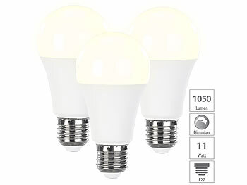 LED Birne E27 dimmbar: Luminea 3er-Set dimmbare LED-Lampen warmweiß, 11 W, E27, 3000 K, 1.050 lm