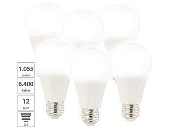 Tageslicht Glühbirne E27: Luminea 6er-Set LED-Lampe E27, Klasse E, 9 W, tageslichtweiß 6400K
