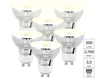 LED Spotlight: Luminea 6er-Set LED-Spots GU10 Glasgehäuse, 2,5W (ersetzt 25W) 300lm, warmweiß