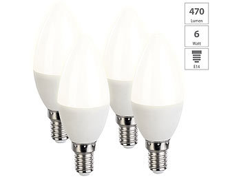LED Birnen E14: Luminea 4er-Set LED-Kerzen, warmweiß, 470 Lumen, E14, G, 6 Watt