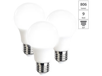 Birnen: Luminea 3er-Set LED-Lampen, tageslichtweiß, 806 Lumen, E27, F, 8 Watt
