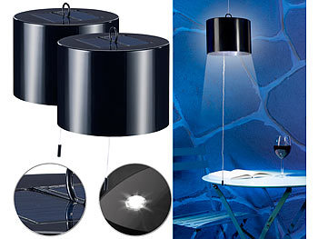 Solar LED Lampen: Lunartec 2er-Set spritzwassergeschützte Solar-LED-Hängeleuchten für außen
