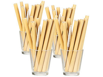 Bio-Bambus-Trinkhalm: Rosenstein & Söhne 48 Bambus-Trinkhalme 130 mm, wiederverwendbar, mit Reinigungsbürste