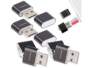 USB Stick: PEARL 4er Pack Mini-Cardreader für microSD(HC/XC)-Karten bis 128 GB & USB