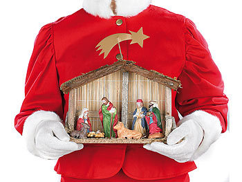 PEARL Weihnachts-Krippe (10-teilig) mit handbemalten Porzellan-Figuren