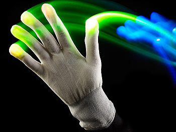 infactory Weiße LED-Disko-Handschuhe mit 6 Leuchtprogrammen, Größe L