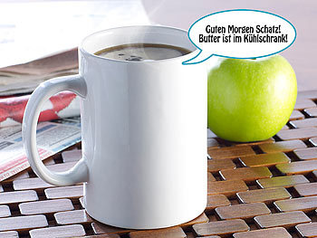 infactory Sprechende Kaffeetasse mit individueller Sprachaufzeichnung, 300 ml