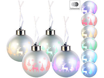 LED Weihnachtskugel: Lunartec Christbaumkugeln mit Farbwechsel-LEDs, Ø 8cm, 4er-Set
