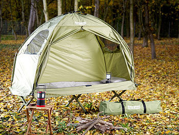 Semptec 4in1-Zelt mit Feldbett, Sommer-Schlafsack und Matratze