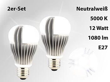 Luminea Dimmbare Premium-LED-Lampe E27, 12W, 5000 K, 1080 lm, 2er-Set