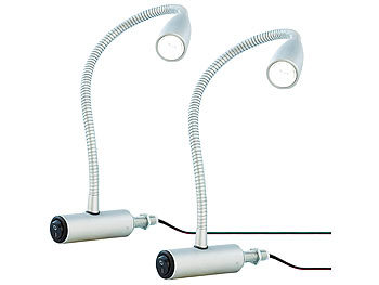 Bettleuchte: Lunartec 2er Pack Ultrahelle LED-Lampe mit Metall-Schwanenhals für Bettbefest.