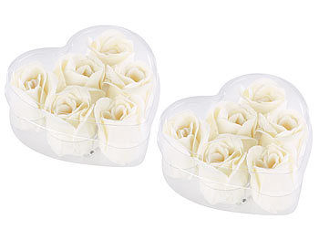 Rosenblüten-Seife: PEARL 6 cremeweiße Rosen-Duftseifen in Geschenk-Box, 2er Pack