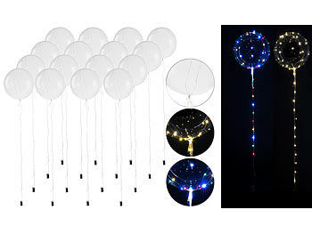 LED Ballon Lichterkette: PEARL 16er-Set Luftballons mit Lichterkette, 40 weiße & 40 Farb-LEDs, Ø 25