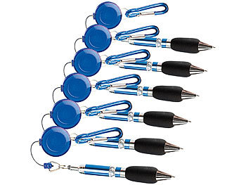 Stift: PEARL 6er-Set Pen-Rewinder mit Karabiner-Haken und Gürtelclip, 60 cm Leine