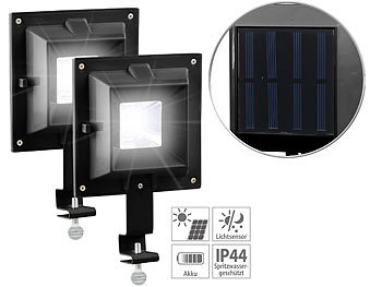 Solar LED Strahler: Lunartec 2er-Set Solar-LED-Dachrinnenleuchten, 20 lm, Licht-Sensor, schwarz