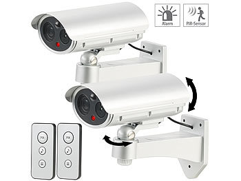 Außenkamera Attrappe: VisorTech 2er-Set Überwachungskamera-Attrappen, Bewegungsmelder, Alarm-Funktion