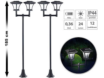 Solar Standleuchte: Royal Gardineer 2er-Set 2-flammige Solar-LED-Gartenlaternen, SWL-25, 0,36 W, 24 lm