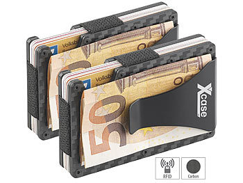 Kreditkarten-Etui: Xcase 2er-Set RFID-Kartenetuis, Carbon, für je 15 Chip-Karten, +Geldklammer