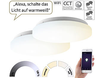 Deckenlampen: Luminea Home Control 2er-Set WLAN-LED-Deckenleuchten für Amazon Alexa&Google Assistant, 24W