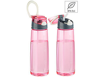 Tritan-Trinkflasche: PEARL sports 2er-Set BPA-freie Kunststoff-Trinkflaschen mit Einhand-Verschluss