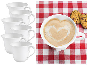 Tasse für Kaffee: Rosenstein & Söhne 6er-Set Porzellan-Tassen in Herzform