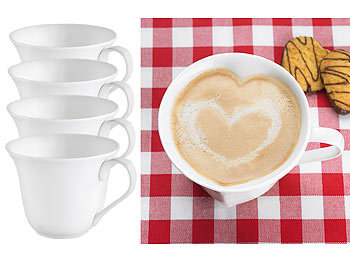 Henkel-Tasse für Kaffee: Rosenstein & Söhne 4er-Set  Porzellan-Tassen in Herzform