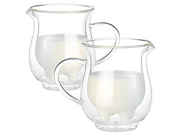 Milchkännchen Glas: Cucina di Modena 2er-Set doppelwandige Milchkännchen im witzigen Euterdesign, 200 ml