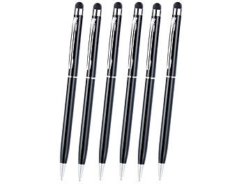 Touchpen: Callstel 6er-Set 2in1-Kugelschreiber und Touchscreen-Stift, extra-dünn, schwarz