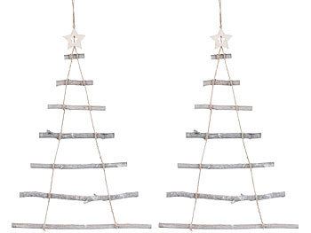 Weihnachtsdeko: Britesta 2 Deko-Holzleitern in Weihnachtsbaum-Form zum Aufhängen, 48 x 78 cm