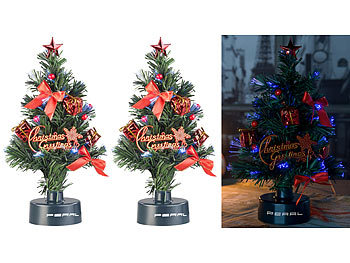 PEARL 2er-Set USB-Weihnachtsbäume mit LED-Farbwechsel-Glasfaserlichtern