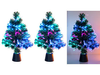 Weihnachtsbaum: Lunartec 2 Deko-Tannenbäume, dreifarbige LED-Beleuchtung, Batteriebetrieb, 45cm