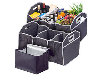 Auto-Kofferraum-Tasche: Lescars 2er-Set 2in1-Kofferraum-Organizer mit 3 Fächern & Kühltasche, faltbar