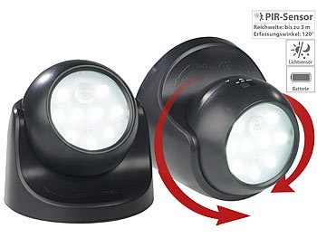 Lampe Batterie: Luminea 2er-Set kabellose LED-Strahler, Bewegungssensor, 360° drehbar,100 lm