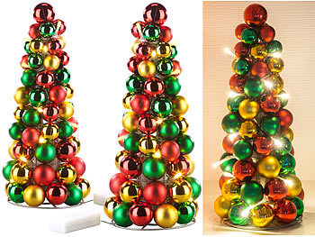Kugel Weihnachtsbaum: Britesta 2er-Set LED-beleuchtete Weihnachtsbaum-Pyramiden mit bunten Kugeln