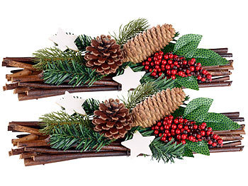 Gestecke Weihnachten: Britesta 2er-Set Handgefertigte Weihnachts- & Adventsgestecke, Tannenzapfen