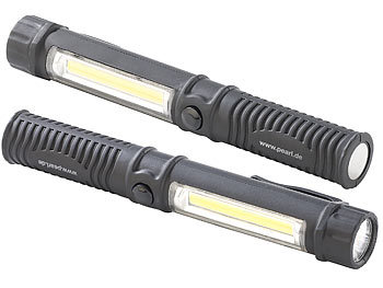 Werkstatt Taschenlampe: PEARL 2er-Set 2in1-LED-Taschenlampen mit COB-LED-Arbeitsleuchte, Magnet