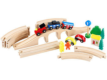 Playtastic Mittelgroßes Holz-Eisenbahn-Set mit 29 Teilen