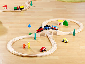 Playtastic Mittelgroßes Holz-Eisenbahn-Set mit 29 Teilen