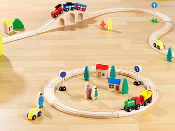 Playtastic Kleines Holz-Eisenbahn-Set mit 25 Teilen