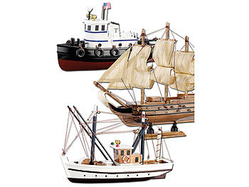 Playtastic 3er-Set Schiff-Bausätze Fischkutter, Flaggschiff & Schlepper, aus Holz