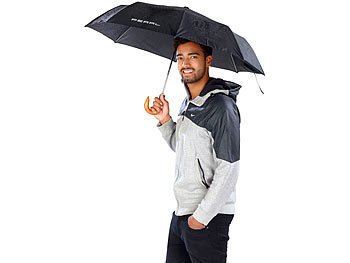 PEARL Automatik-Regenschirm mit Naturholz-Griff, schwarz