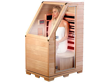 Infra rot Sauna aus hochwertigem Hemlock Holz: newgen medicals Kompakte Infrarot-Sitzsauna aus Hemlock-Holz; 760 W; 0.62 m²