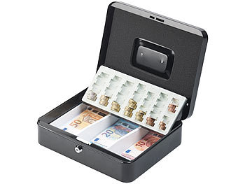 Kasse mit Schlüssel: Xcase Stahl-Geldkassette, Münzzählbrett, Scheineinsatz, Schloss, 2 Schlüssel