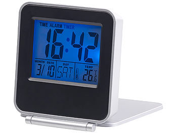 PEARL 2er-Set Kompakte digital Reisewecker, Thermometer, Kalender