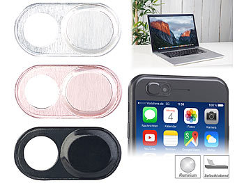 Linsenabdeckung: Somikon 3er-Set Webcam-Aluminium-Abdeckungen für Laptops & Co., selbstklebend