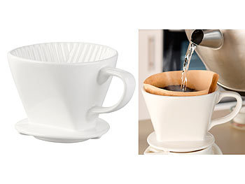 Keramik Kaffeefilter: Rosenstein & Söhne Porzellan-Kaffeefilter für Filtertüten der Größe 2, bis 4 Tassen, weiß