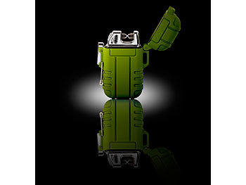 PEARL Elektronisches Feuerzeug mit doppeltem Lichtbogen, Akku, IP56, oliv