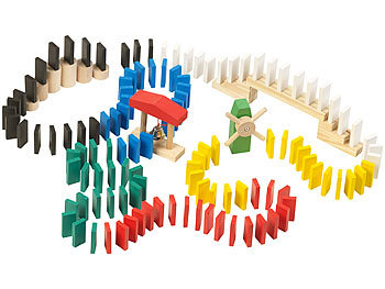 Playtastic Domino-Set mit 1.440 farbigen Holzsteinen und 33 Streckenbau-Elementen